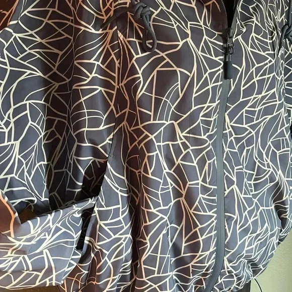 Traj3ctory Hooded RainJacket Windbreaker Abstract Dolman Sleeve Large cinchwaist - Picture 9 of 11